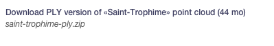 Download PLY version of «Saint-Trophime» point cloud (44 mo)
saint-trophime-ply.zip